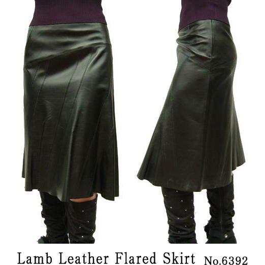 美品！アナイ　本革　ラムレザー羊革　ロングスカートフレアースカート　ブラック ラム/羊革/ロングスカート/本革/Aライン/フリル/リアルレザー ロング