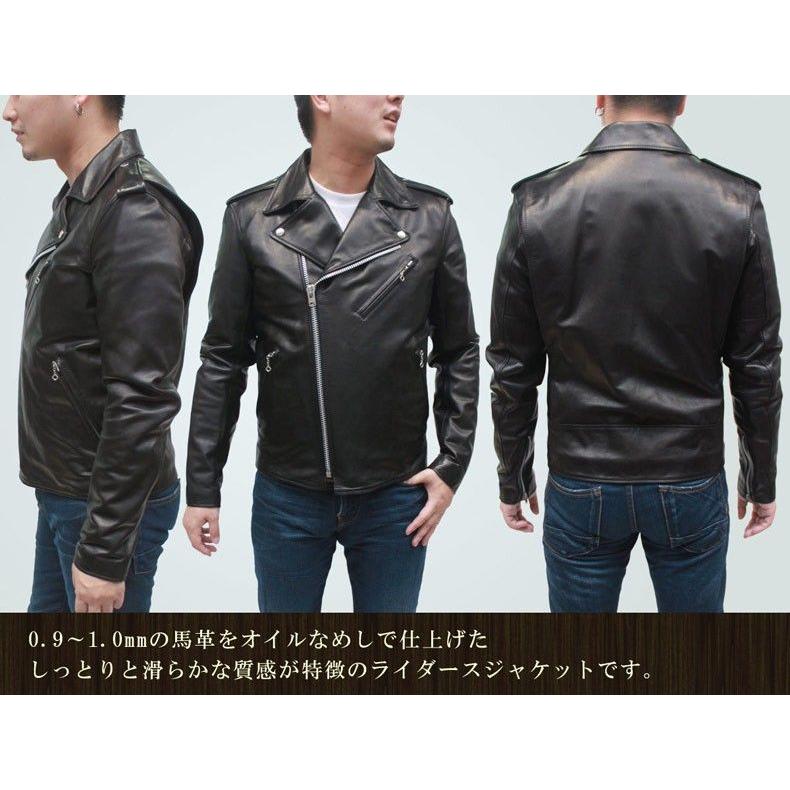 ライダースジャケット メンズ 革ジャン 馬革 ダブルライダース レザー