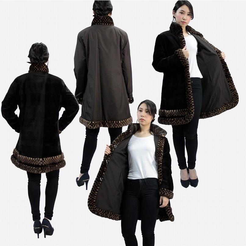 レディース 毛皮コート ファーコート シルク ウィーゼル ミンク