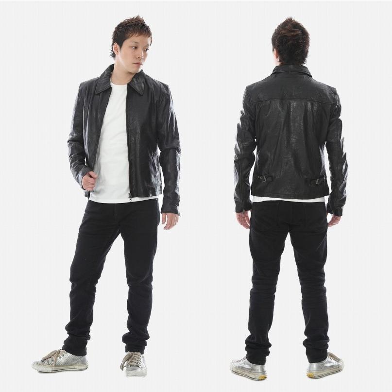 ジャケット・アウター 00s Gloster Black Leather Rider Jacket レザージャケット メンズ ライダースジャケット ウォッシュ加工 本革