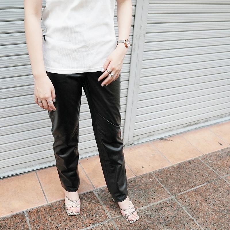 裾直しテープ付き レザーパンツ レディース 革パンツ 本革