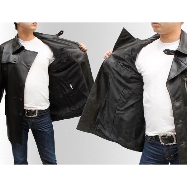 有名メーカー ハーフコート メンズ レザーコート ステンカラー ラム革