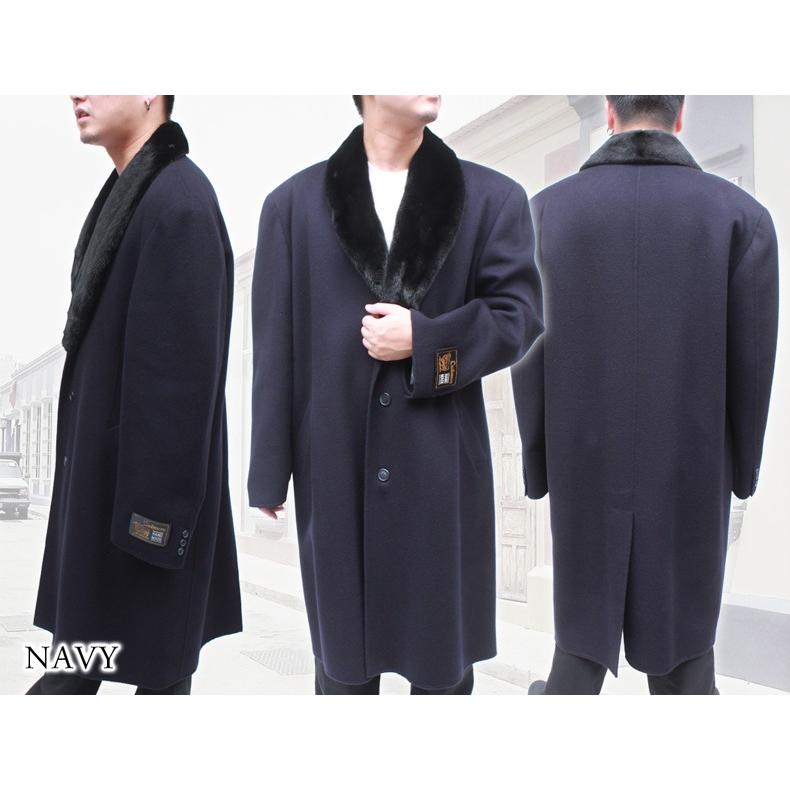 カシミヤコート　ミンクの襟 カシミヤコート メンズ カシミヤコート ミンクファー衿 k1 : 本