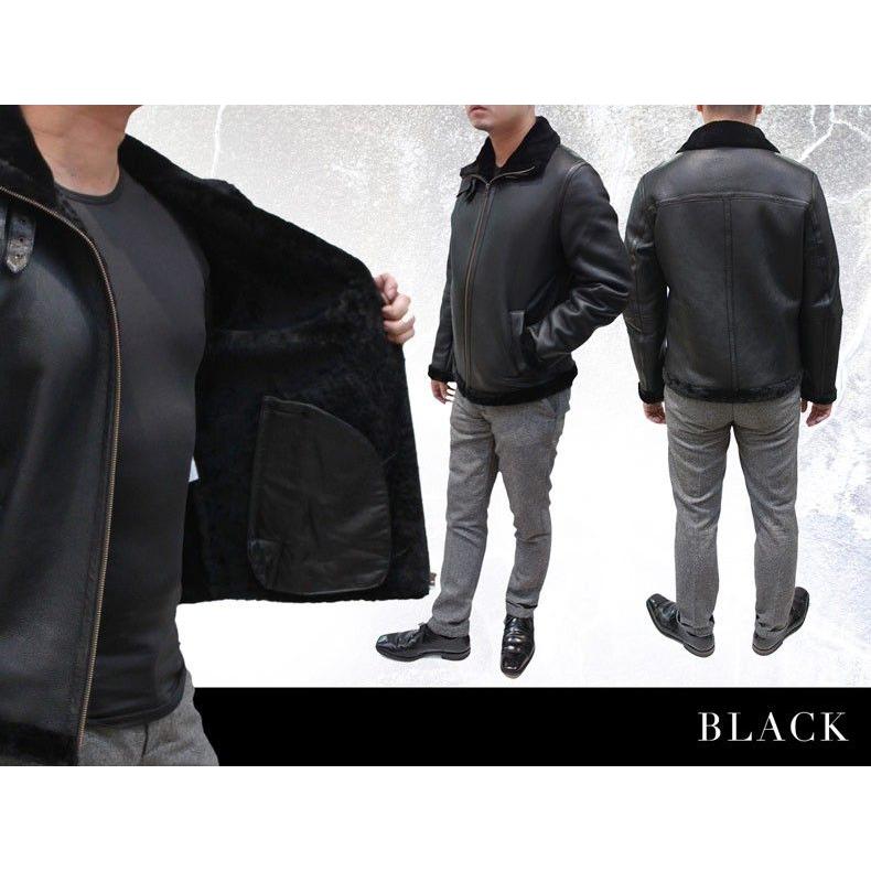 B-3 メンズ レザー ジャケット ブラック SA66 ムートンジャケット メンズ レザージャケット B-3 ブルゾンジャケット