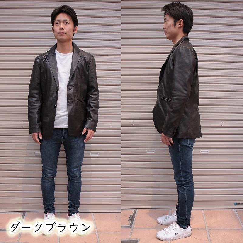 Mo-laws テーラードジャケット メンズ 本革 2つボタン ラムレザー