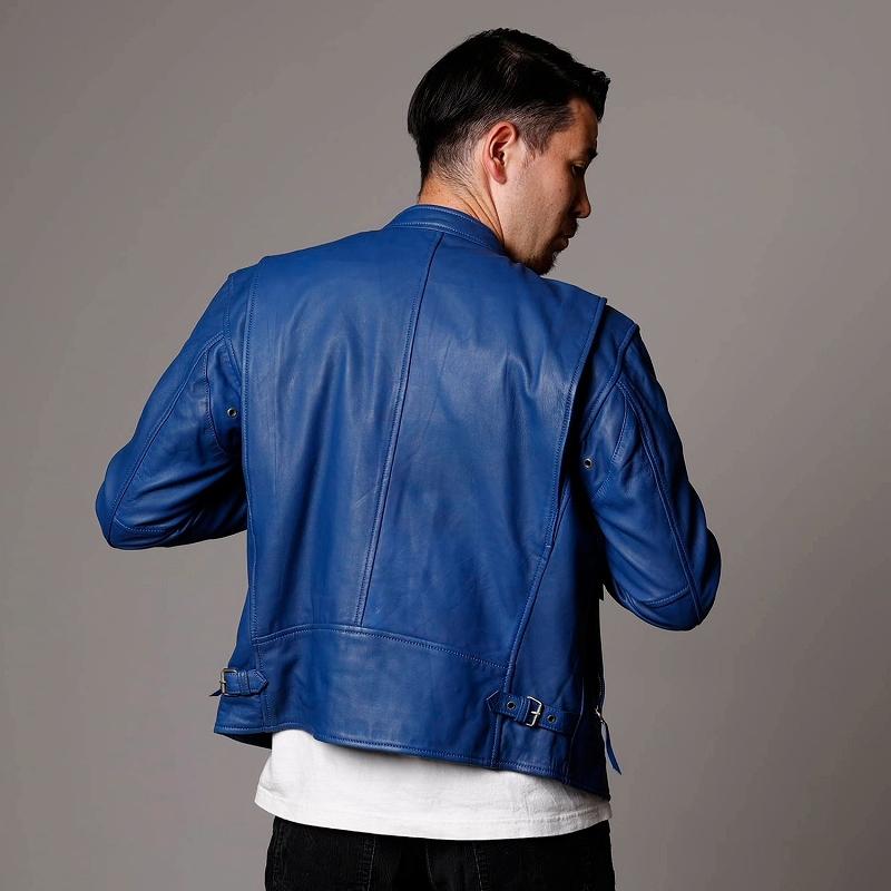 Mo-LAWS レザージャケット メンズ 本革 青 ブルー シングル Mo-LAWS レザージャケット メンズ 本革 青 ブルー シングル