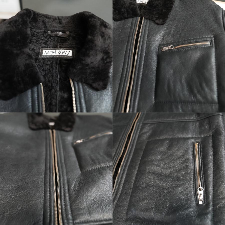 ムートンコート メンズ ハーフコート 羊革 ブラック L mo-3333 : 本革