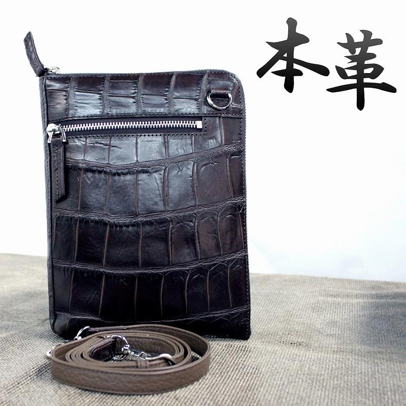 クロコダイル メンズ 本革 レザーバッグ ショルダーバッグ セカンド