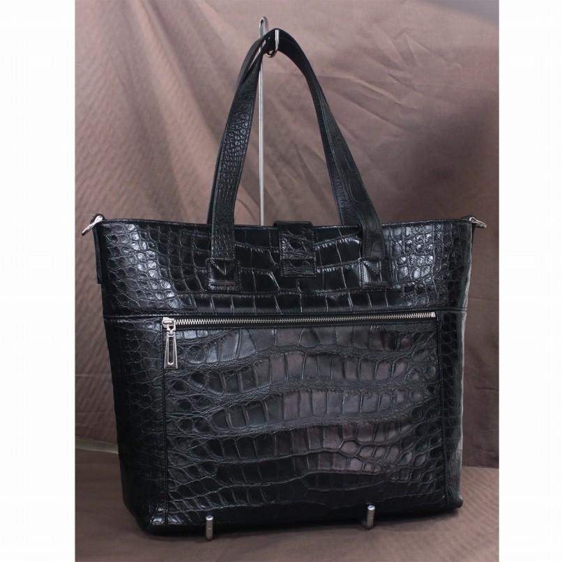 クロコダイル 本革 トートバッグ メンズ ショルダーバッグ 2WAY 黒 A4