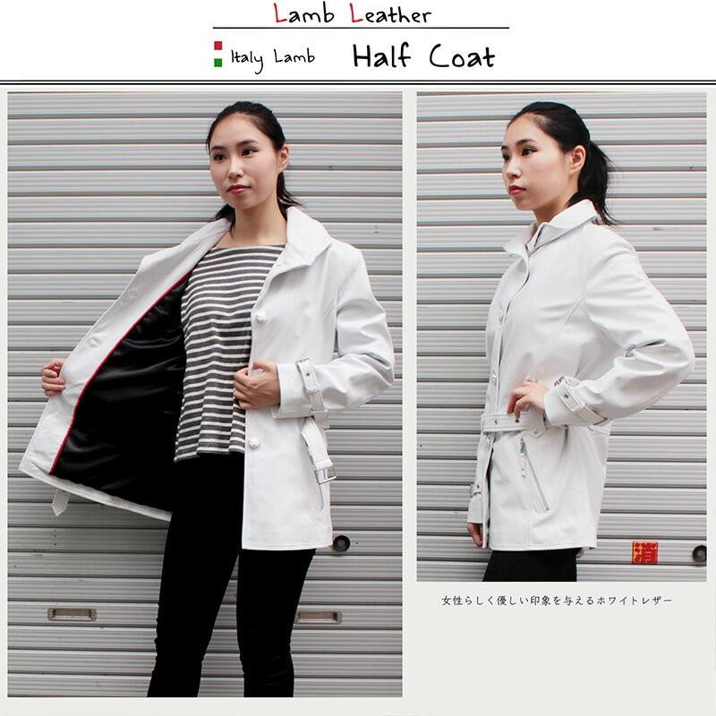 レザーコート レディース ラム革コート ベルト付き ショートコート YU