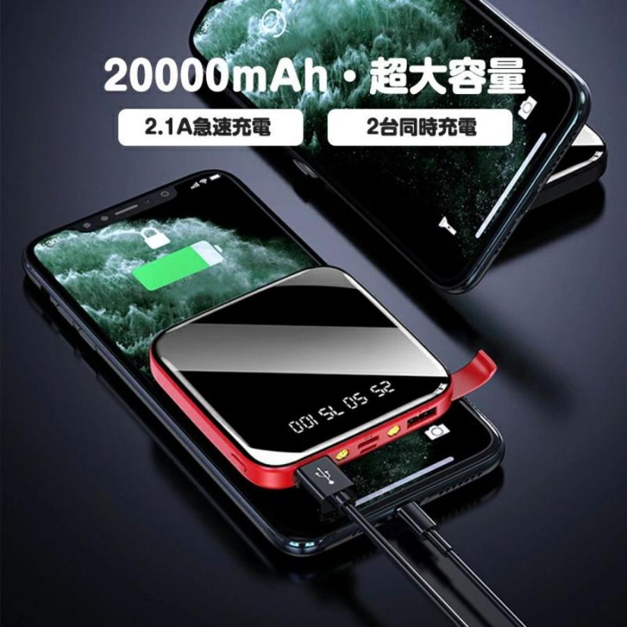 モバイルバッテリー 20000mAh コンパクト 大容量 2.1A急速充電 iphone スマホ充電器 type-c タイプc蓄電  コンパクト 残量表示 懐中電灯 便利グッズ 旅行 出張｜kawasakiafukukaitori｜02