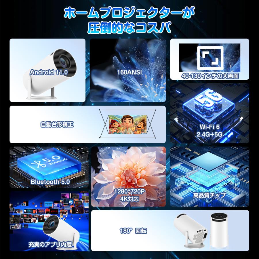 プロジェクター 家庭用 18000LM 4K Android TV搭載  小型 Amazon.co.jp: プロジェクター【18000LM・4K対応・Android TV