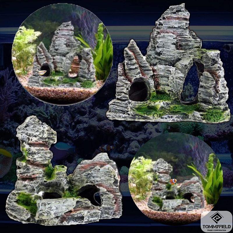Tommyfield 水槽 オブジェ 小型 岩 置物 トンネル 石 D アクアリウム 隠れ家 山 85 以上節約