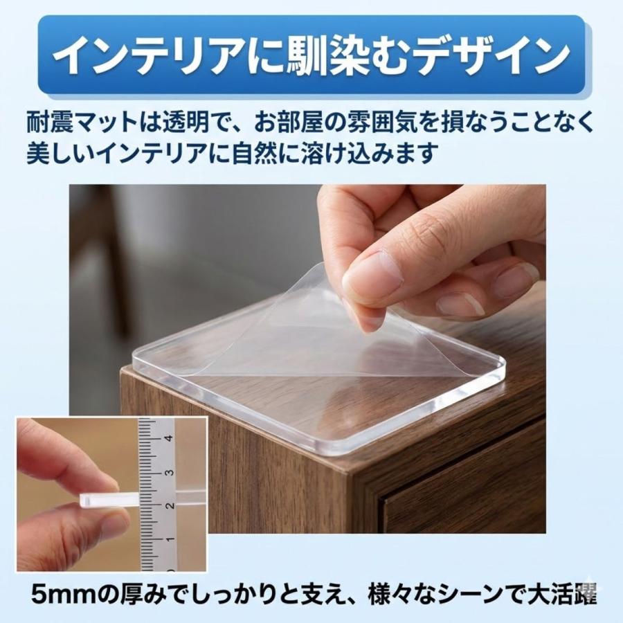 耐震マット 震度7 32枚 家具転倒防止用品 透明 4cm 5mm厚 耐荷重100kg