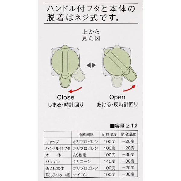 ピッチャー 茶こし付 ラストロウェア スクリュー式 横置き可能 容量2.1L｜kawauchi｜13