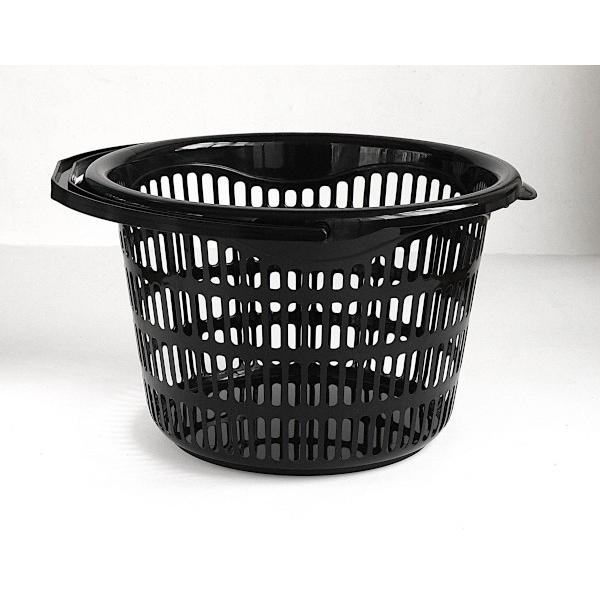 バスケット 丸型 持ち手付 直径35．2×高さ21cm ブラック