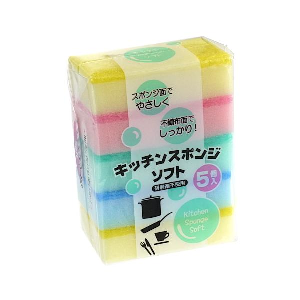 キッチンスポンジ ソフトタイプ 11×6.5×厚さ3cm 5個入 (100円ショップ 100円均一 100均一 100均)｜kawauchi