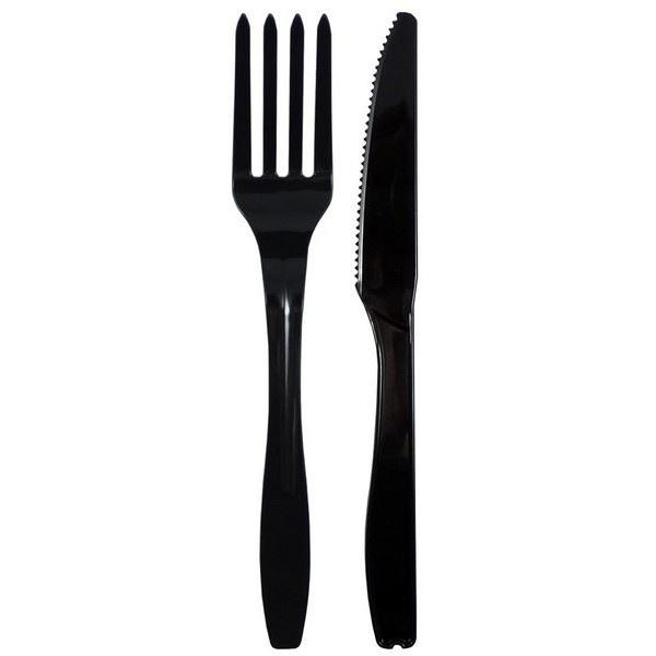個包装プラスチックフォーク&ナイフ ブラック 8本入 (100円ショップ