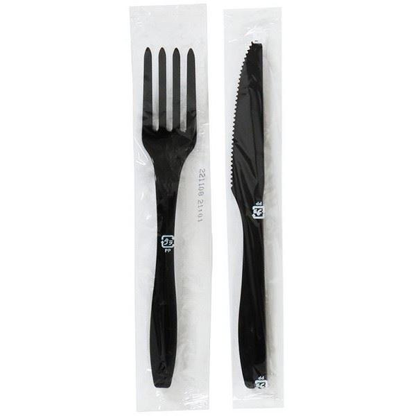 個包装プラスチックフォーク&ナイフ ブラック 8本入 (100円ショップ