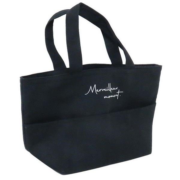 舟型トートM【未使用】BLACK #11 ランチトートバッグ 舟型 ブラック ロゴ柄 32×18×マチ12cm : 100円雑貨