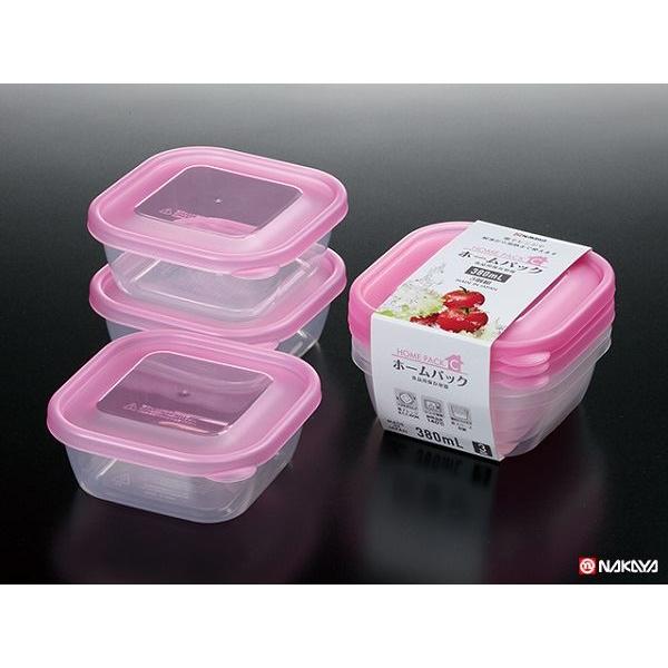 ピンクの保存容器セット 3個入り 食品容器 ホームパックC ピンク 容量380ml 3個入 (100円ショップ 100円