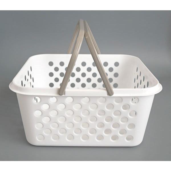 ハンドルバスケット L ホワイト 28.5×24×13.5cm : 100円雑貨&日用品卸