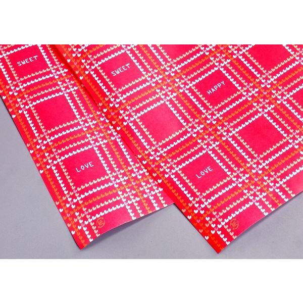 ラッピングペーパー ハートチェック 75.7×53cm 2枚入 (100円ショップ