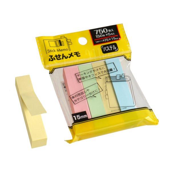 ふせんメモ パステル 7.5×1.5cm 750枚(150枚×5本)入 (100円ショップ