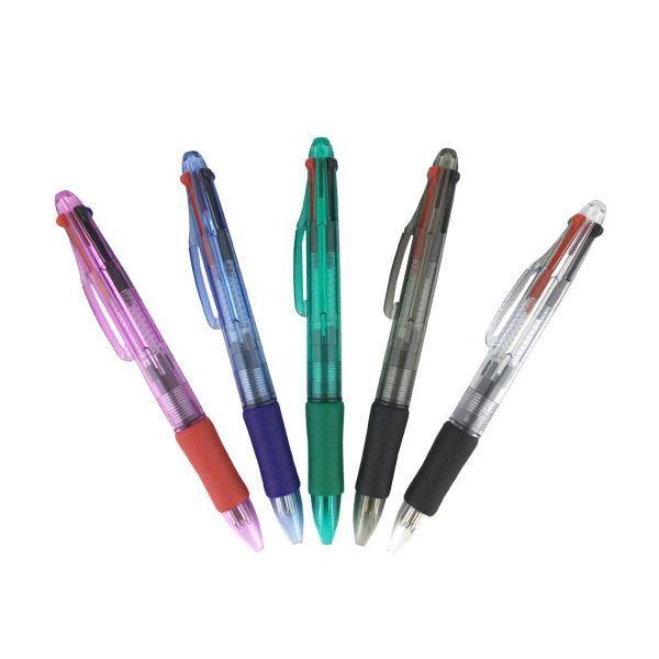 4色ボールペン 黒・赤・青・緑 ラバーグリップ付 ［色指定不可］ (100
