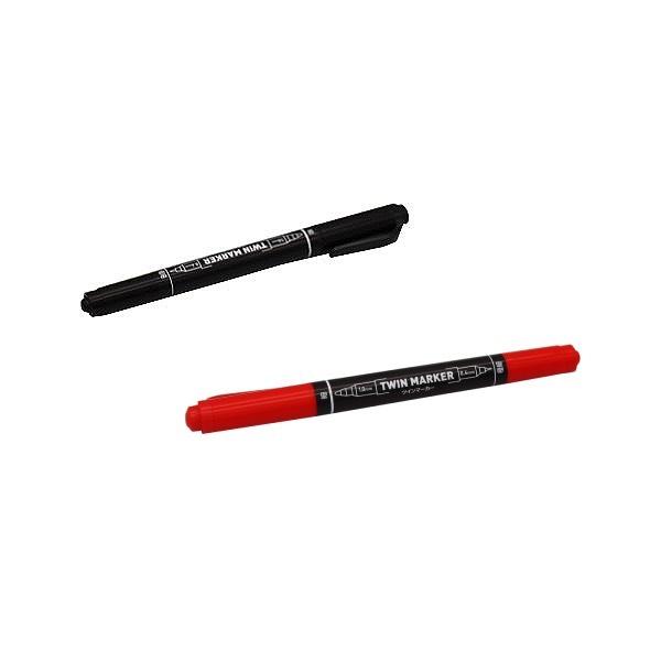 ツインマーカー 黒・赤 油性 細1mm/極細0.4mm 2本入 (100円 ツインマーカー 黒・赤 油性 細1mm/極細0.4mm 2本入 (100円