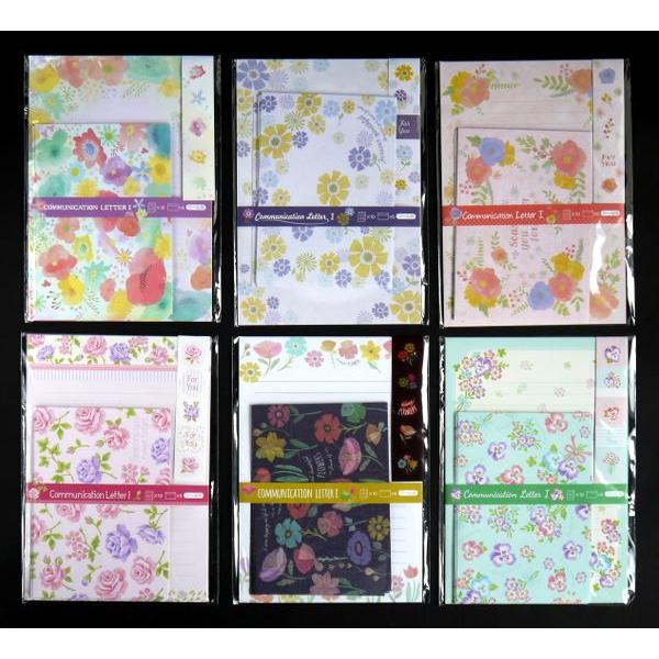 レターセット 便箋　封筒　作り花　シール10セット コミュニケーションレターセット フラワーデザイン 便箋10枚・封筒5枚
