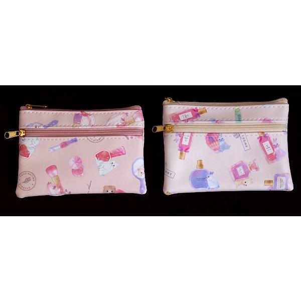 Wファスナーケース 合皮 ファンシーコスメ 9×13cm ［色指定不可