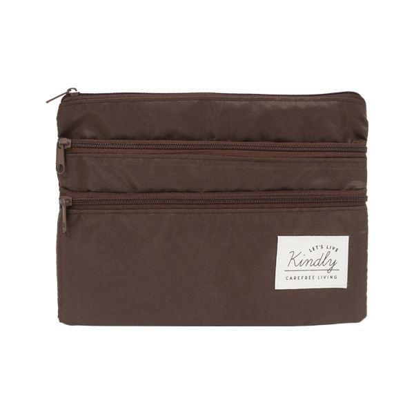 トリプルファスナーケース ナチュラルカラー 合皮ネーム付 15×21cm