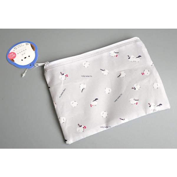 ファスナーポーチ シマエナガ柄 19×14cm (100円ショップ 100円均一 100