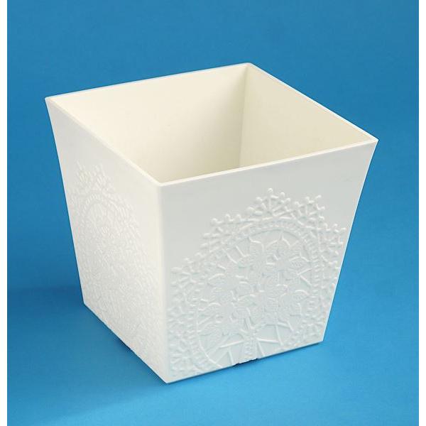 植木鉢 ミルクール角ポット 浅型 オフホワイト 13.3×13.3×高さ12.6cm