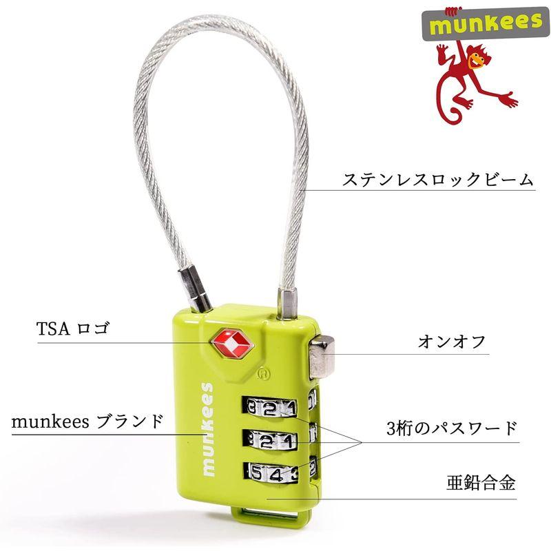 Munkees TSAロック スーツケースロック ジッパーロック ワイヤータイプ ステンレスタイプ ハート型 かわいい 3桁 ダイヤル 南京 スーツケース、キャリーバッグ munkees ハート形 TSAロック 南京錠 旅行 スーツケース、バックパック用