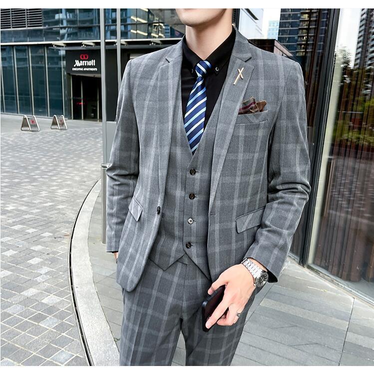 3ピーススーツ 在庫サイズM～5XL セットアップ メンズ チェック柄１つボタン スリーピース スーツ メンズ スチェック柄 M-5XLサイズ スリムスーツ