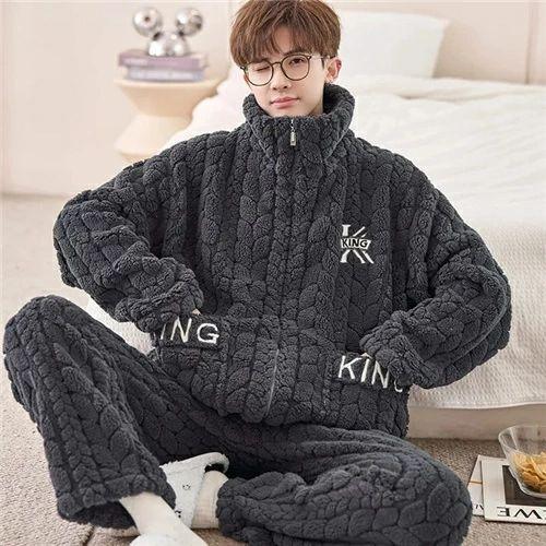 モコモコ パジャマ メンズ 冬用 もこもこ ルームウェア 長袖 前開き 冬