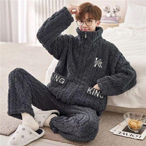 モコモコ パジャマ メンズ 冬用 もこもこ ルームウェア 長袖 前開き 冬