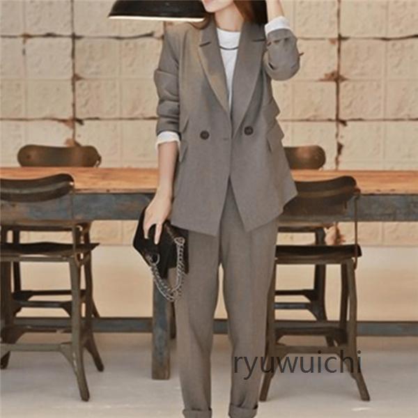 レディース スーツセット 2点セット パンツスーツ ビジネススーツ 女性 春秋新作 テーラード 大きいサイズ 韓国風 着痩せ 体型カバー 大人かわいい