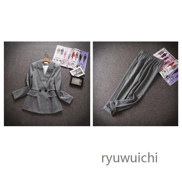 レディース スーツセット 2点セット パンツスーツ ビジネススーツ 女性 春秋新作 テーラード 大きいサイズ 韓国風 着痩せ 体型カバー 大人かわいい