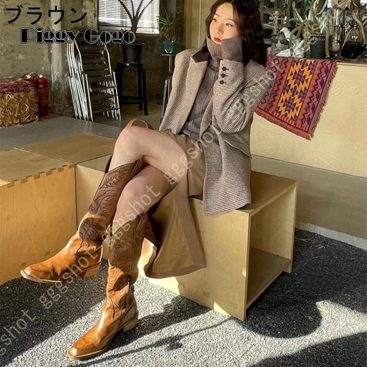ウエスタンブーツ ロングブーツ ラウンドトゥ レディース 乗馬ブーツ 