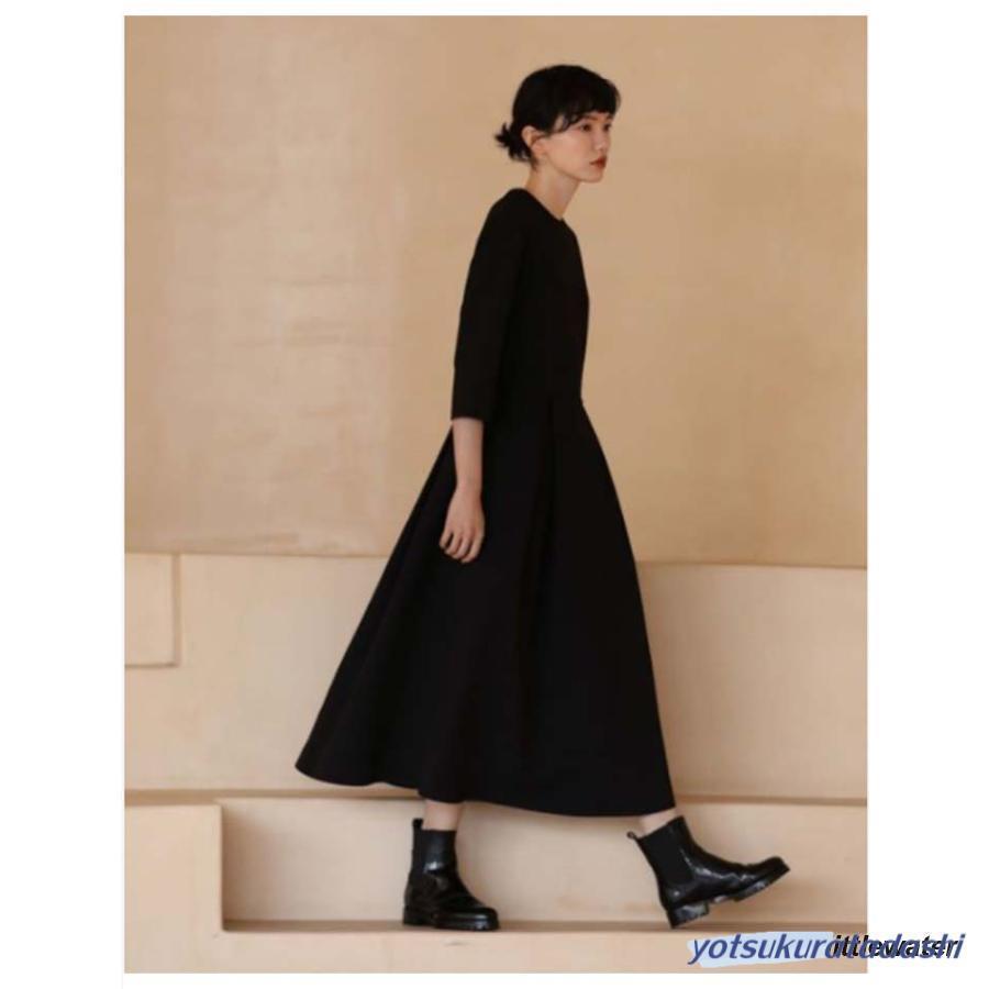 レディース ワンピース ロングワンピース 分袖 大人 フォーマル 春 秋 ブラック 膝下 喪服 ポケット付き 上品 クルーネック 大きいサイズ_11
