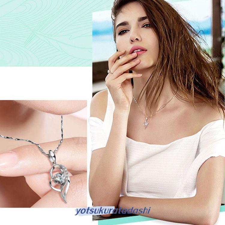 ネックレス レディース ハート 大きめ 天使の羽 プラチナ仕上げ/シルバー925 30代40代50代 女性  誕生日プレゼント ホワイトデーお返しの画像