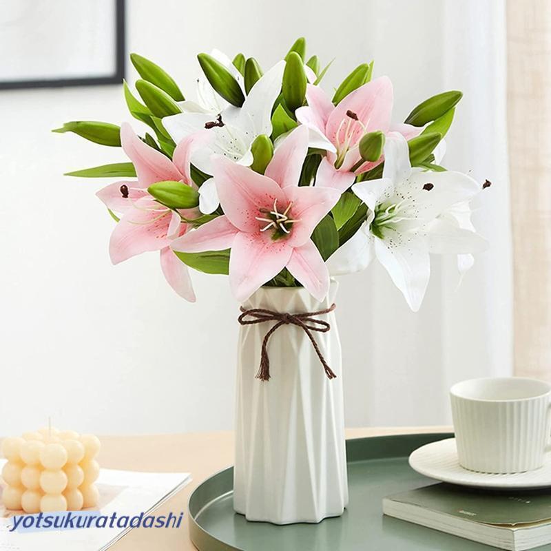 造花 インテリア 枯れない花 ゆり ベールピンク 花瓶付き 玄関 フェイクグリーン 人工観葉植物 飾り 清楚な かすみ草 造花 カスミ草_10