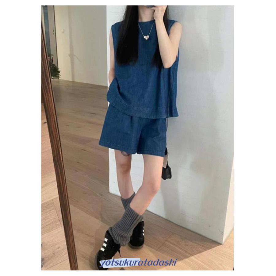 デニム セットアップ ノースリーブ トップス ショートパンツ