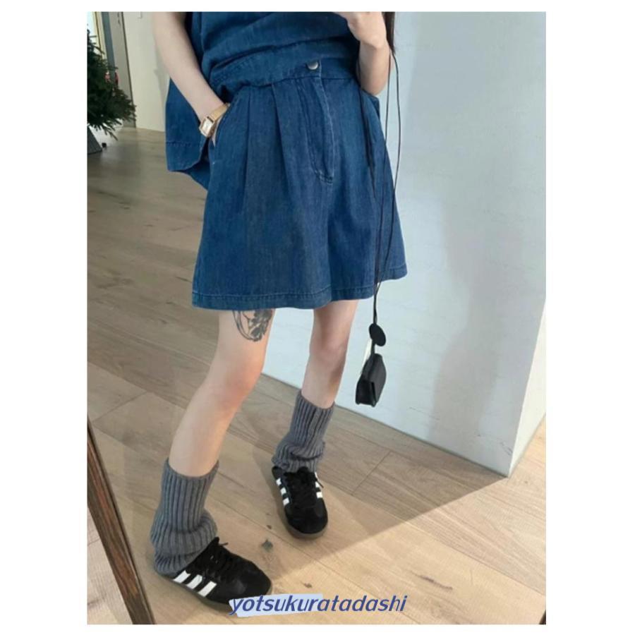 デニム セットアップ ノースリーブ トップス ショートパンツ