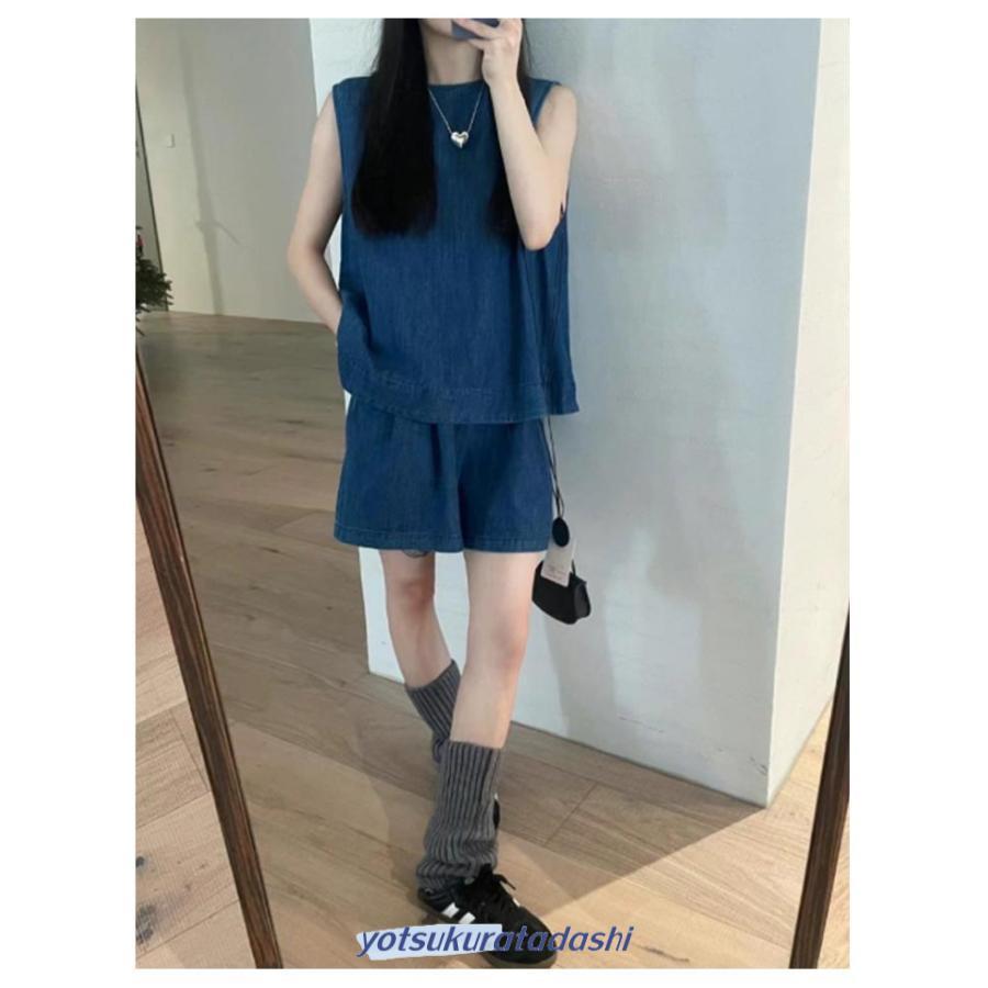 デニム セットアップ ノースリーブ トップス ショートパンツ