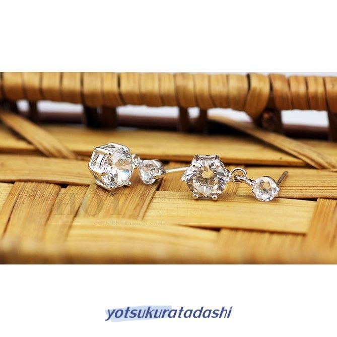 ピアス ダイヤ 2連粒ピアス 大粒 揺れるダイヤ プラチナ仕上げ シルバー925 cz レディース  プレゼントの画像