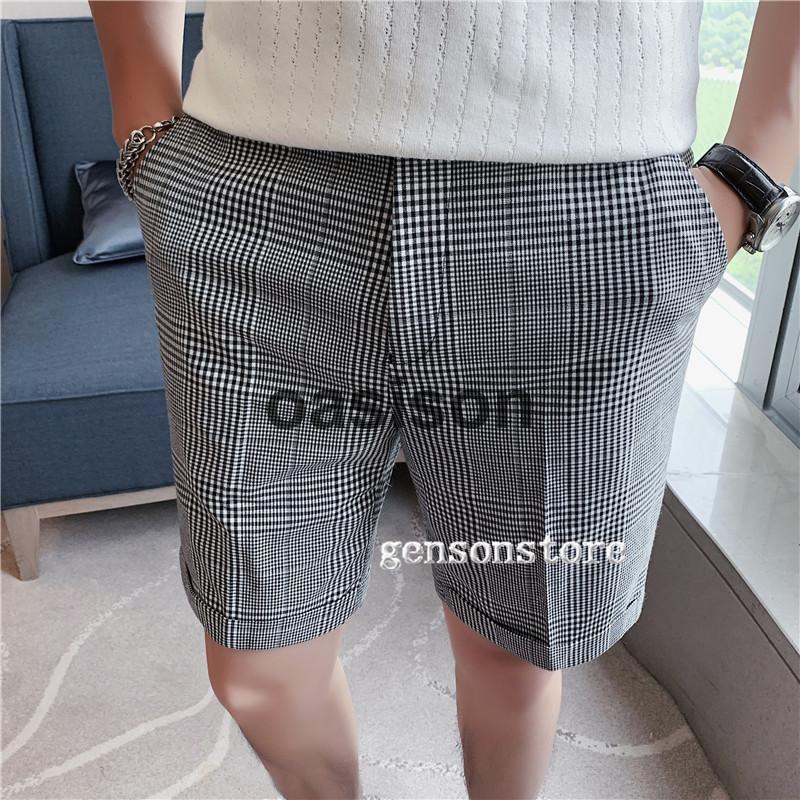 チェック柄 ハーフパンツ メンズ 夏服 スラックス チノパン スリム 5分